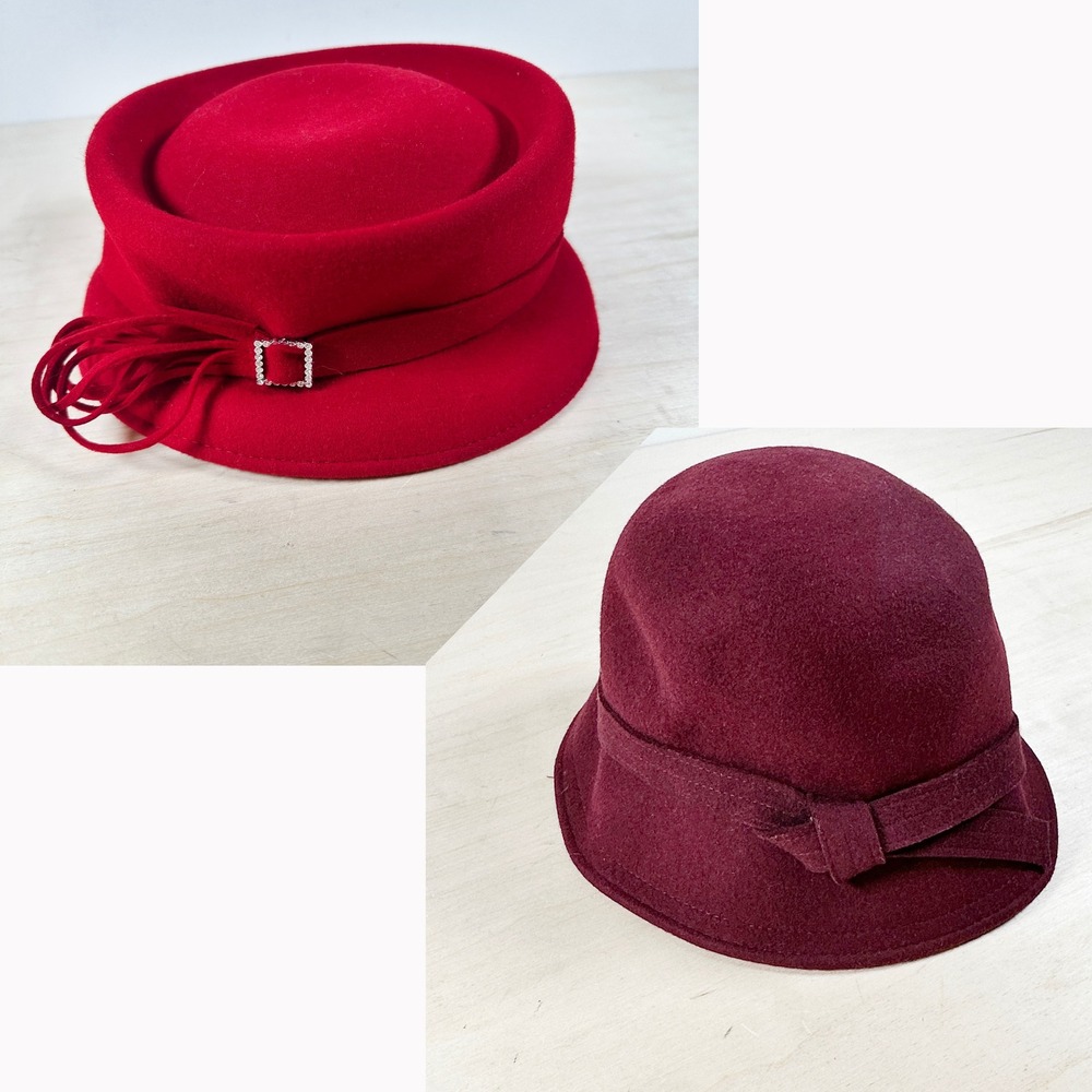 Lot 2 Wool Hats Women's Red Maroon Soprattutto Winter, Dress Rhinestones‎ Italy